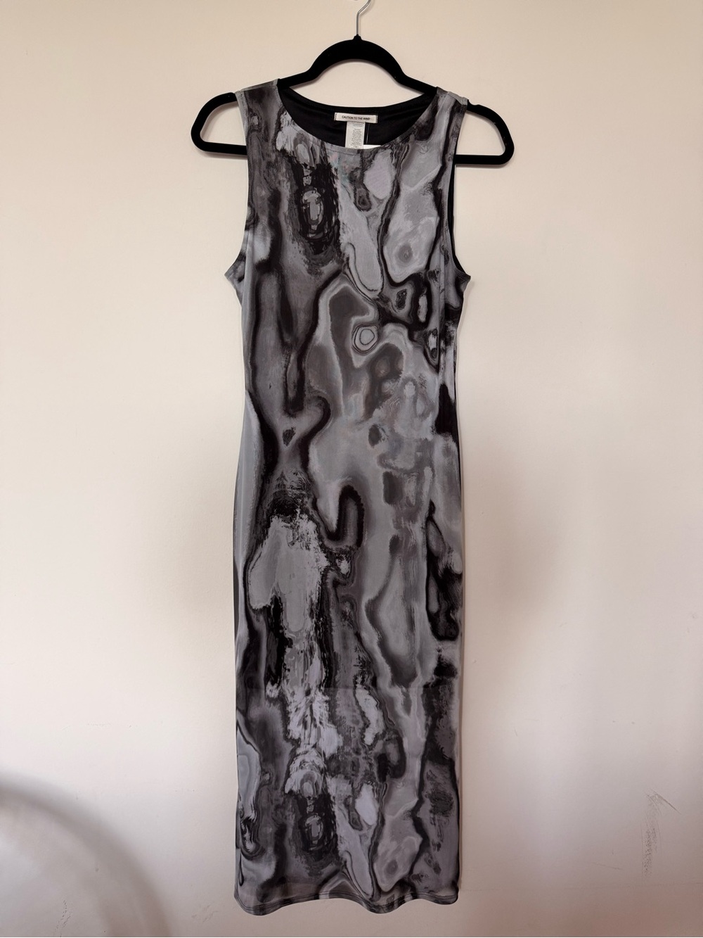 Sleeveless Marble Print Midi Dress - Black & Gray